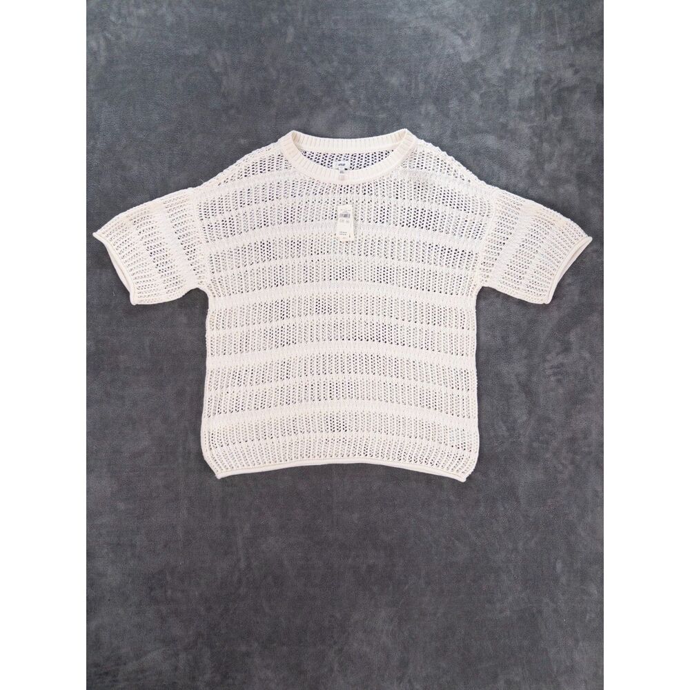 Aerie Oversized Crochet Knit Sweater Cover Up Cream Short Sleeve XXS NWT **FLAW*